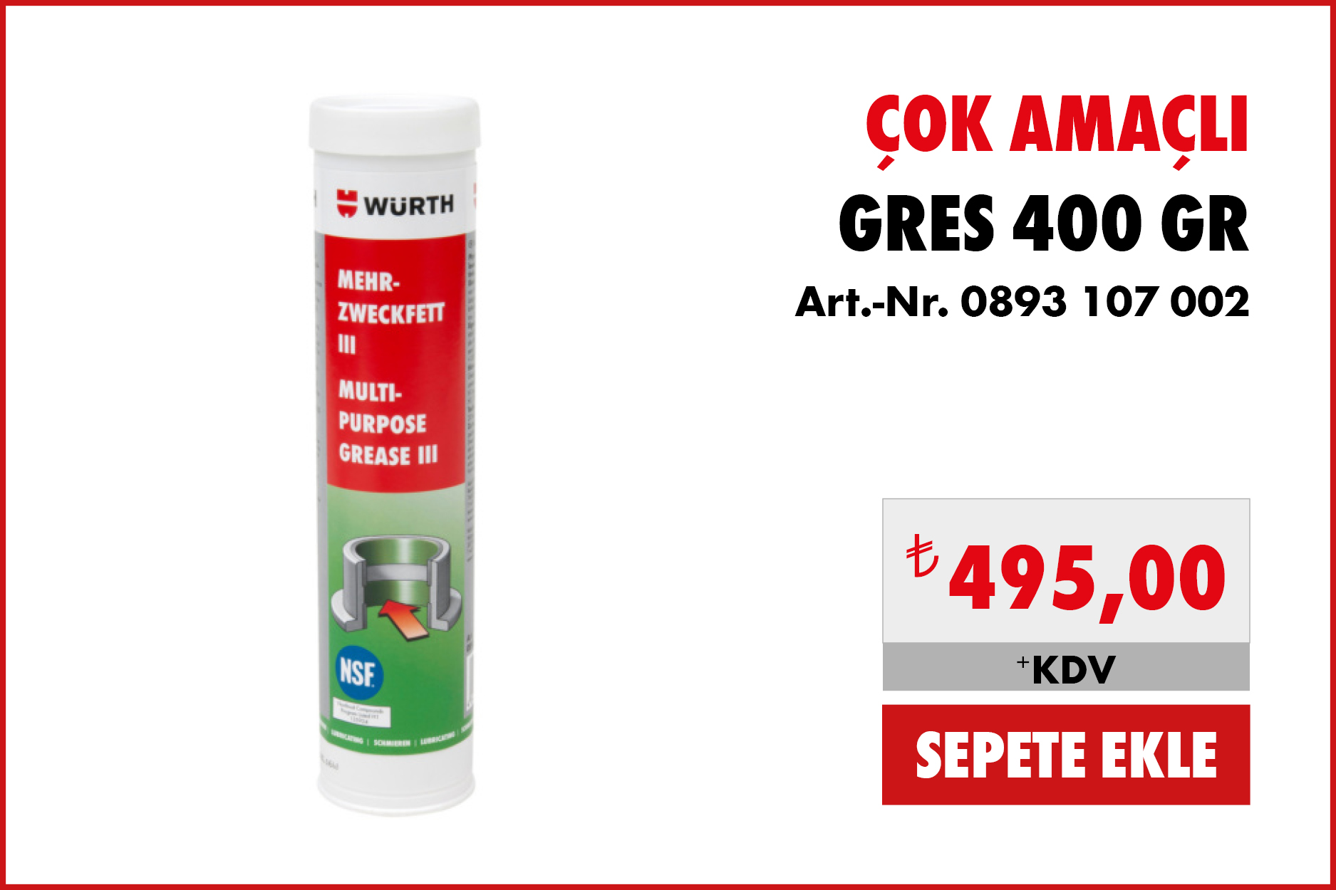 ÇOK AMAÇLI GIDA ENDÜSTRİSİ GRESİ 400GR