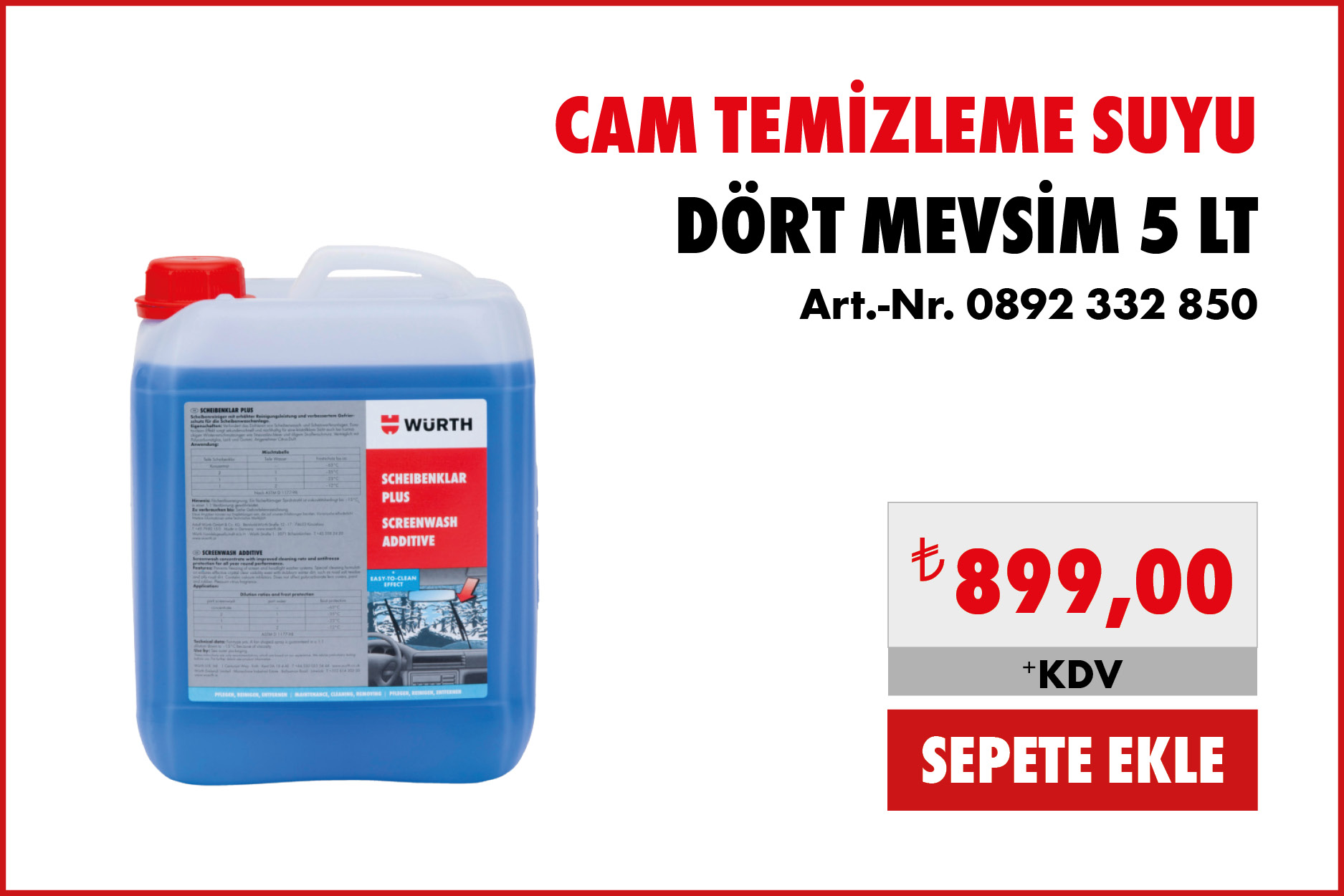 DÖRT MEVSİM CAM TEMİZLEME SUYU 5LT