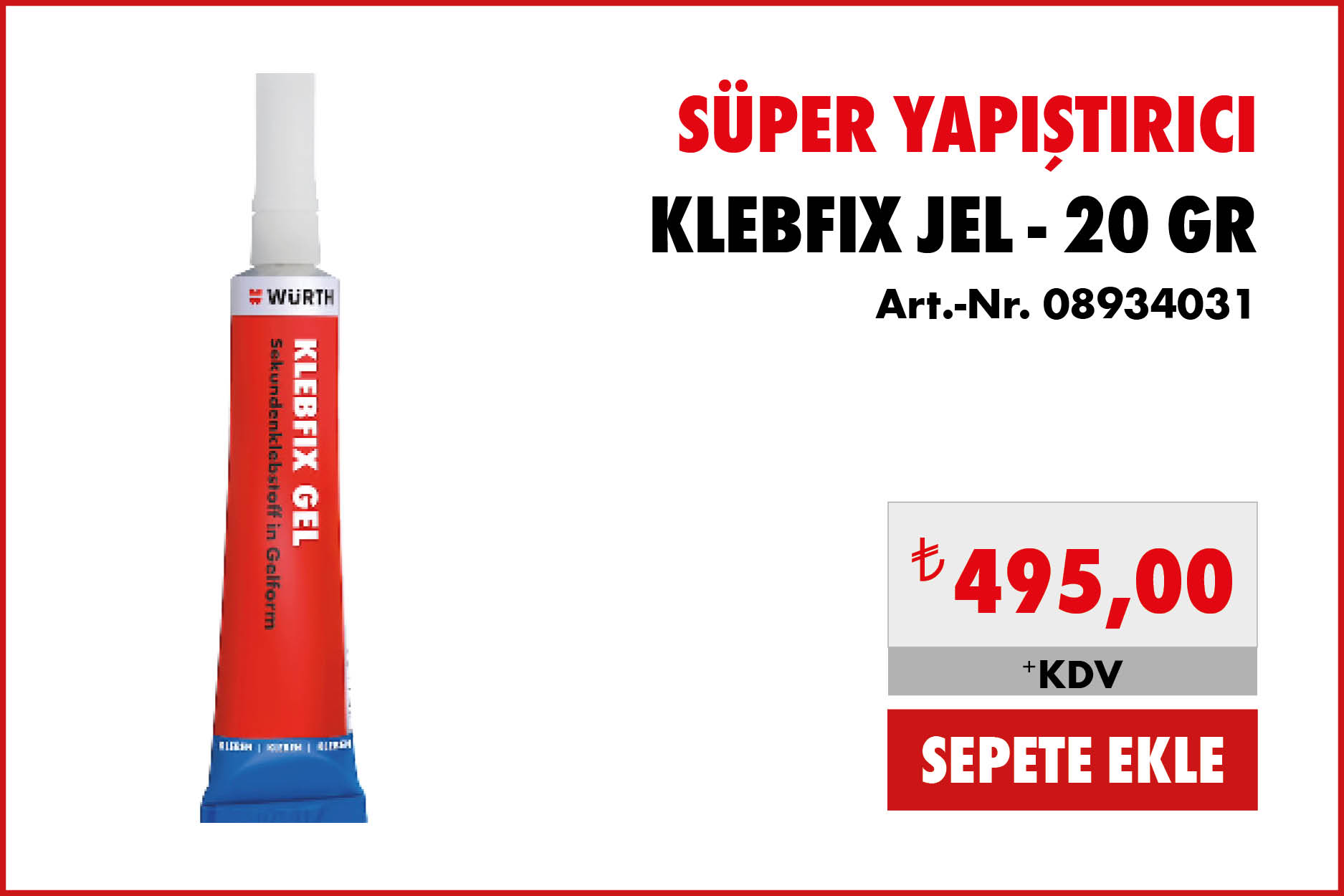 SÜPER YAPIŞTIRICI KLEBFIX JEL-20GR